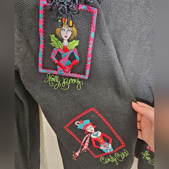 Sharon Young Embroidered Christmas/Holiday Pun Cardigan - Picture 5 of 6